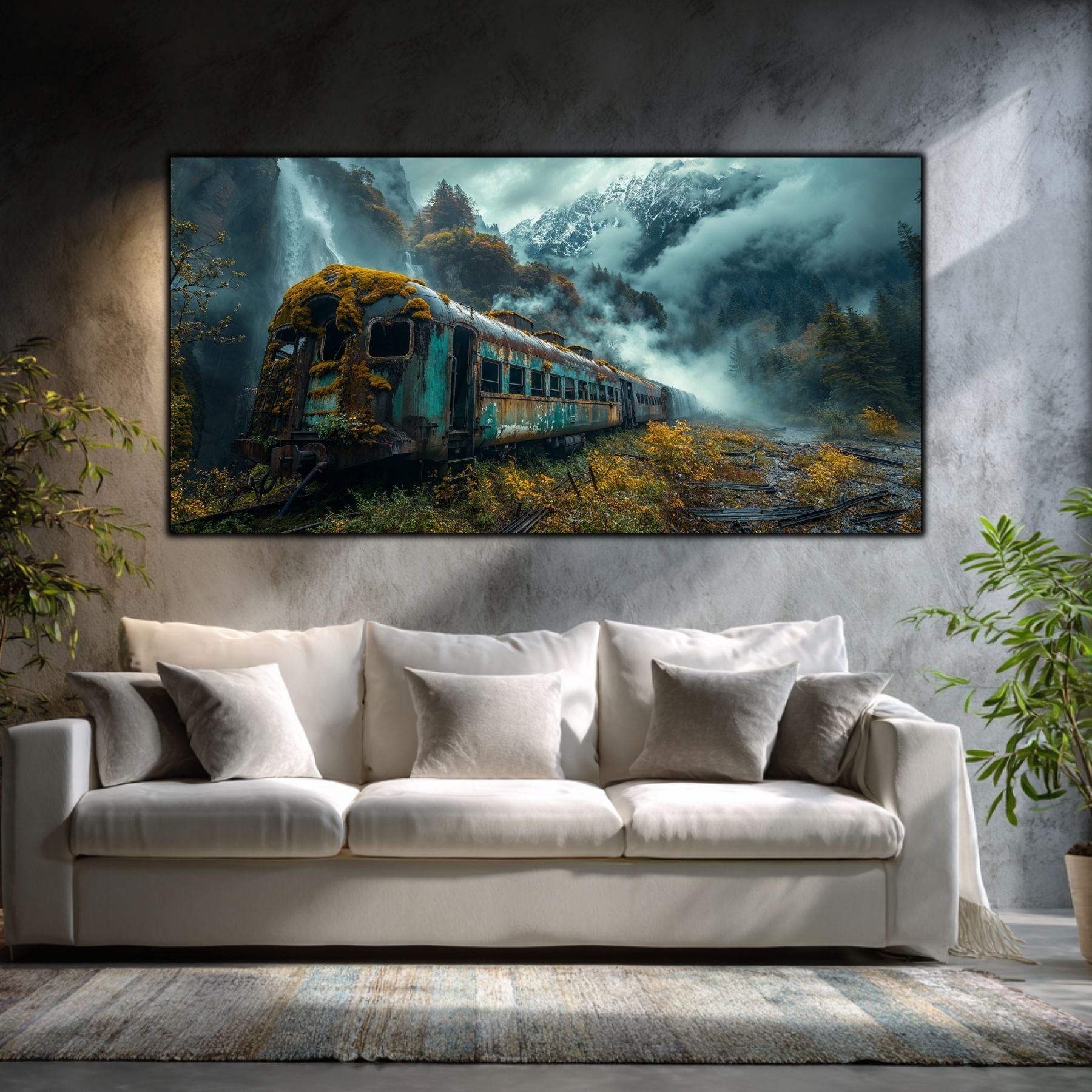 Tablou modern pentru sufragerie „The Valley That Kept the Train” – peisaj din The Long Way Home în amenajare interioară