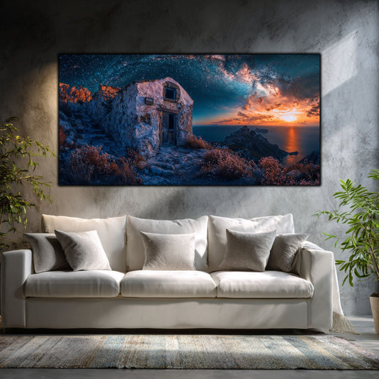 Tablouri Sufragerie Sticlă – Where the Storm Opens, mockup interior cu tablou pe sticlă securizată