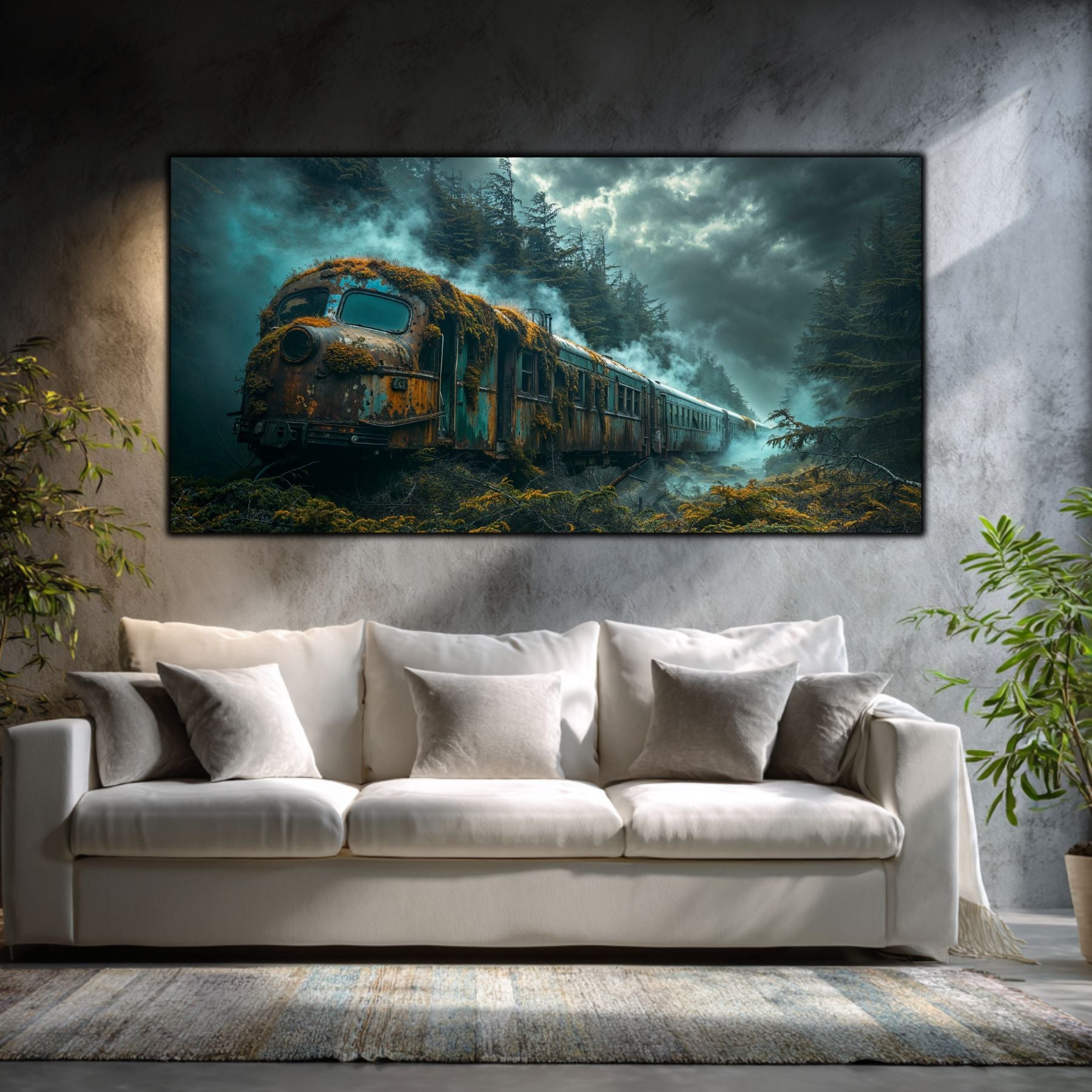 Tablou modern pentru sufragerie „The Engine Under Moss” – peisaj din The Long Way Home în amenajare interioară