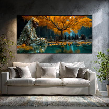 Tablouri Sufragerie Sticlă – The Silent Guardian, mockup interior cu tablou pe sticlă securizată