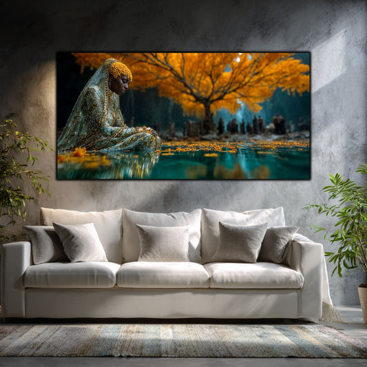 Tablouri Sufragerie Sticlă – The Silent Guardian, mockup interior cu tablou pe sticlă securizată