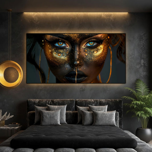 Tablou living modern Ritual Shadow sticla securizata 4mm - mockup perspectiva 2