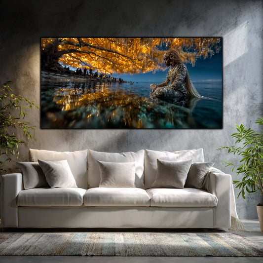 Tablouri Sufragerie Sticlă – The Keeper of Autumn, mockup interior cu tablou pe sticlă securizată