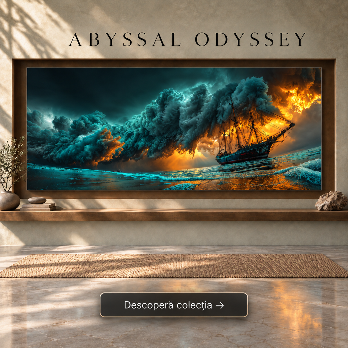Tablouri Living Abyssal Odyssey – Portrete și Furtuni pe Sticlă Securizată