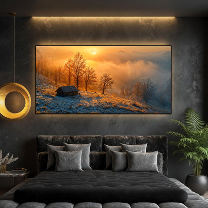 Tablou modern pentru sufragerie „Cabin Above the Clouds” – peisaj din The Long Way Home în amenajare interioară