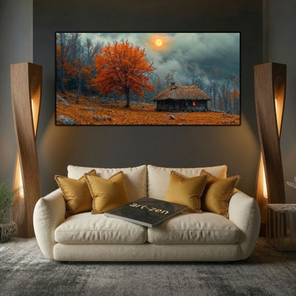 Tablou modern pentru sufragerie „An Old Light” – mockup decorativ cu drum, casă sau gară uitată