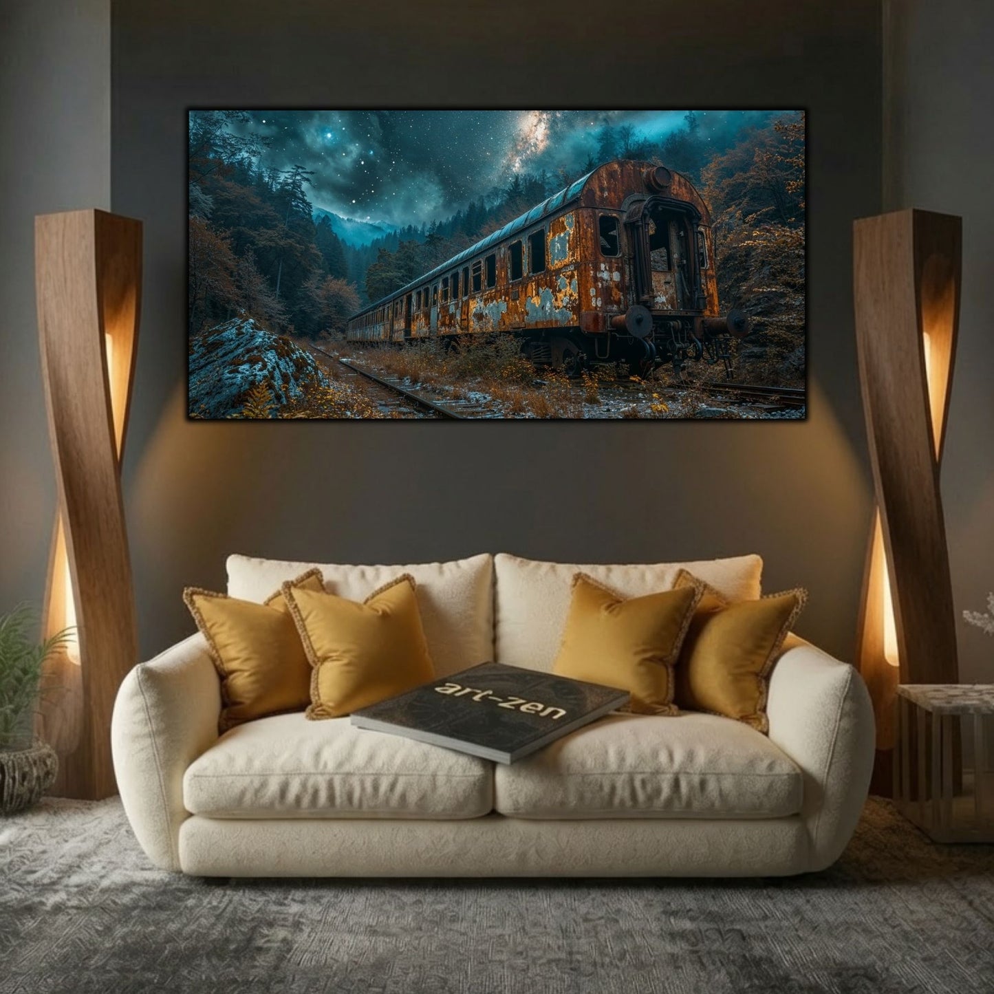 Tablou modern pentru sufragerie „Last Carriage” – mockup decorativ cu drum, casă sau gară uitată