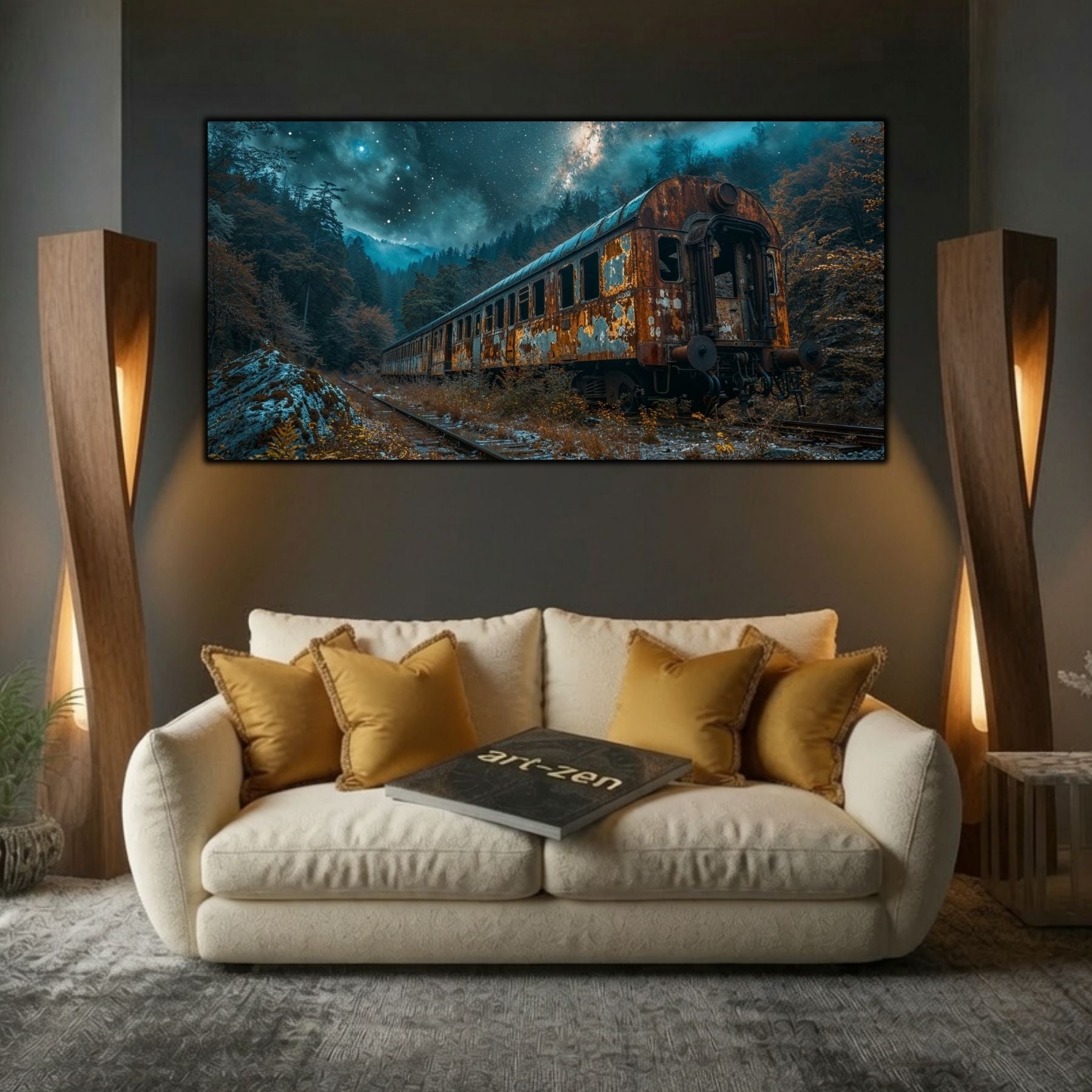 Tablou modern pentru sufragerie „Last Carriage” – mockup decorativ cu drum, casă sau gară uitată