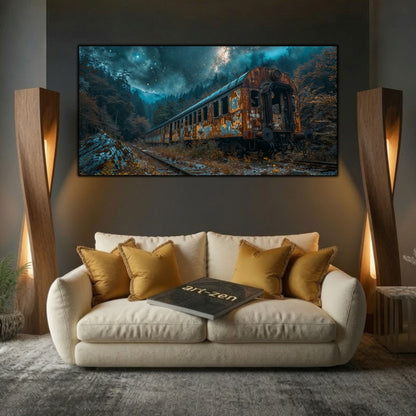Tablou modern pentru sufragerie „Last Carriage” – mockup decorativ cu drum, casă sau gară uitată