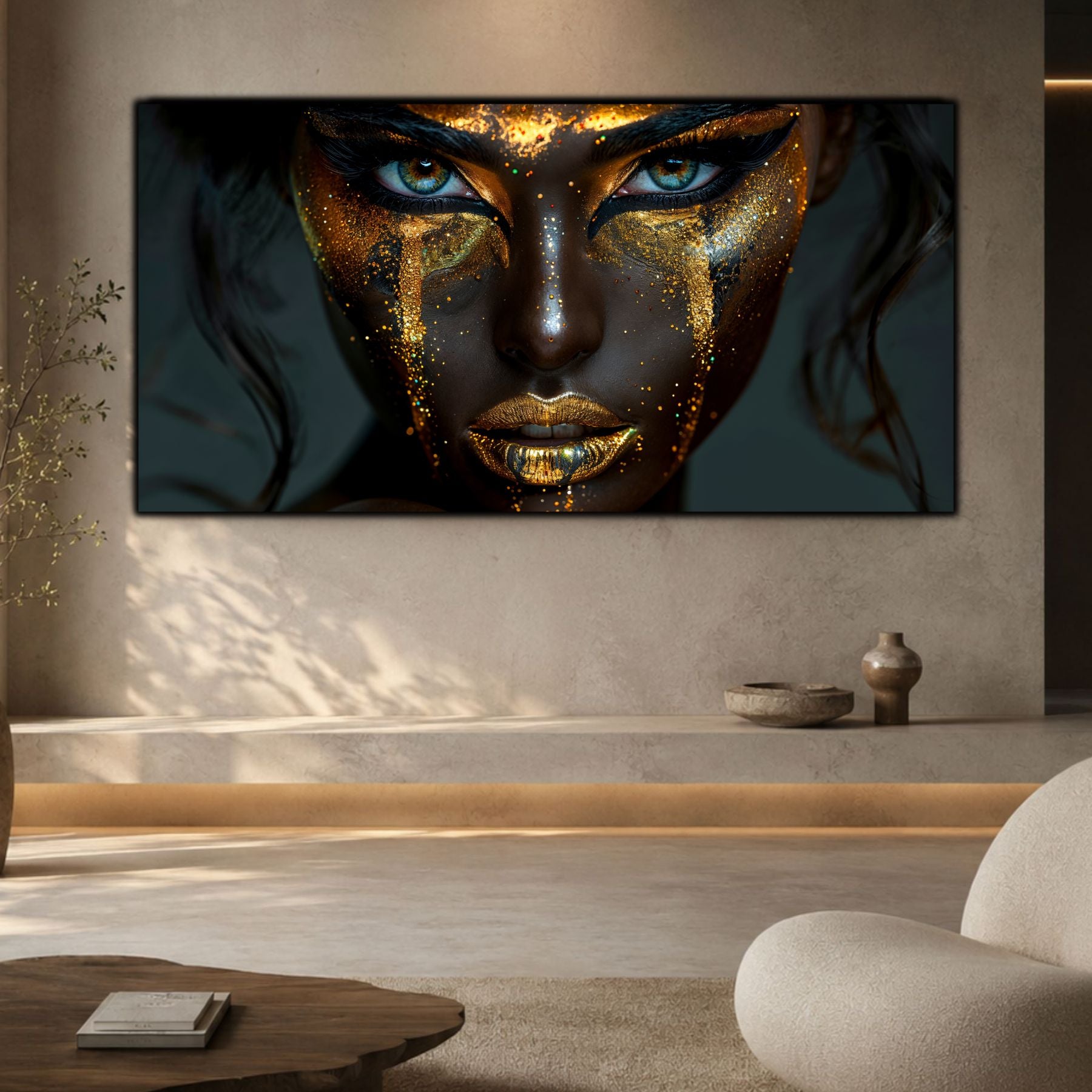 Tablou sufragerie mare Obsidian Gaze sticla 4mm - mockup perspectiva 3