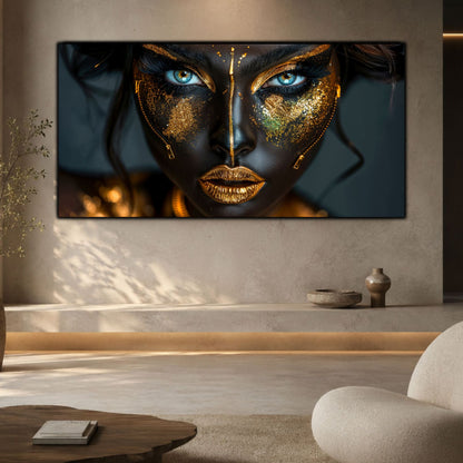 Tablou living elegant Gilded Silence sticla securizata 4mm - mockup perspectiva 3