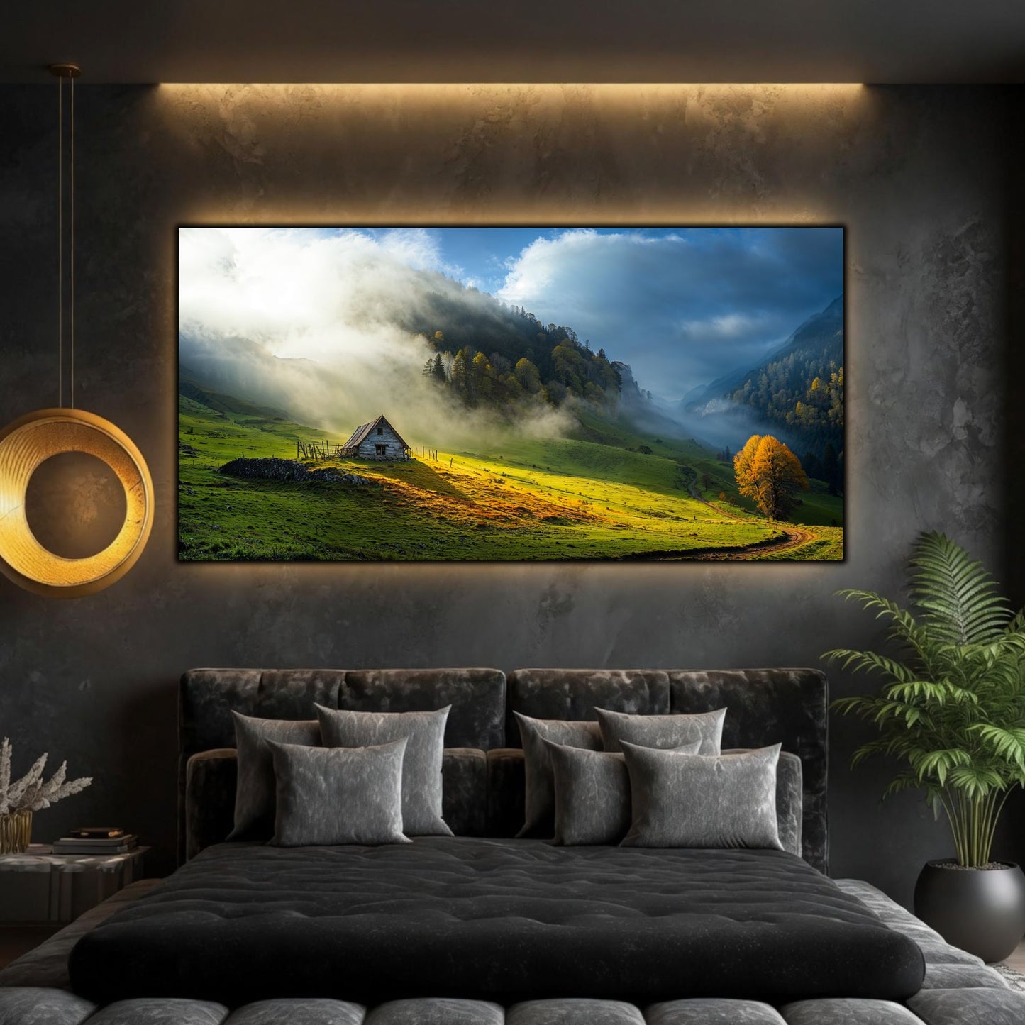 Tablou modern pentru sufragerie „The Green Return” – peisaj din The Long Way Home în amenajare interioară
