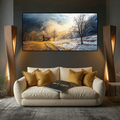 Tablou modern pentru sufragerie „The Way Back” – mockup decorativ cu drum, casă sau gară uitată