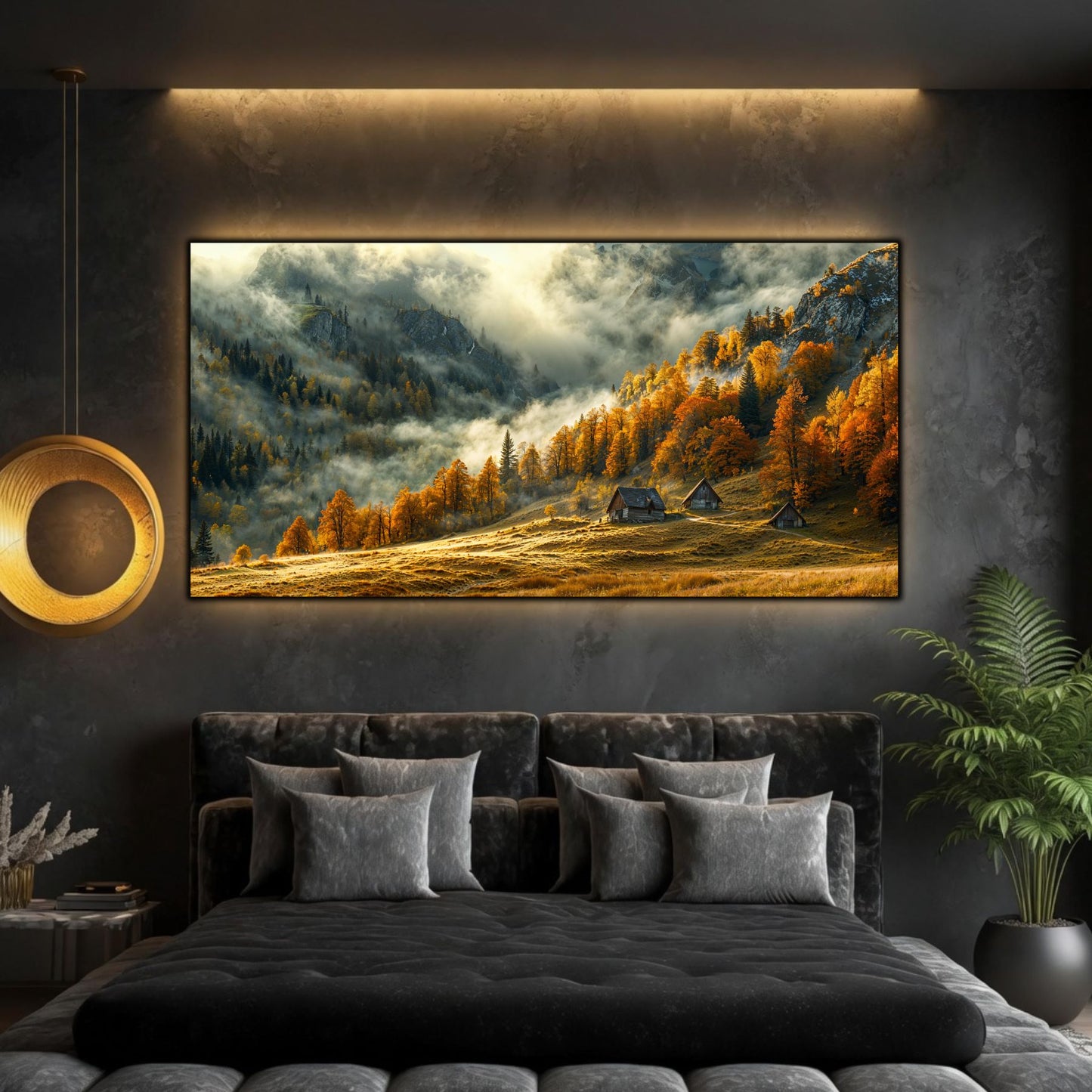 Tablou modern pentru sufragerie „The Golden Valley” – peisaj din The Long Way Home în amenajare interioară