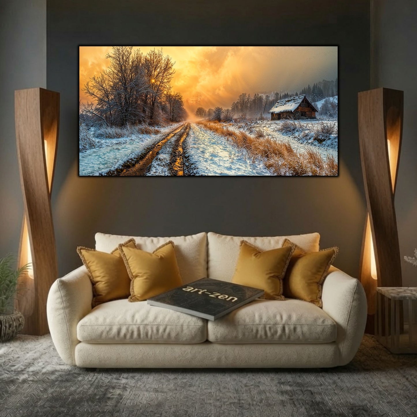 Tablou modern pentru sufragerie „The Road Remembers” – mockup decorativ cu drum, casă sau gară uitată