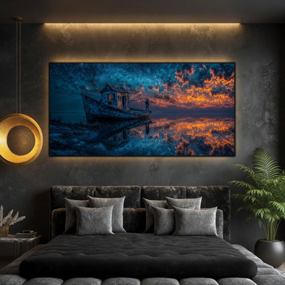 Tablouri Living Sticlă – The Boat That Waited | The Light We Encounter