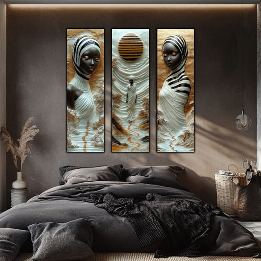 Set Tablouri pt Decorul Elegant al Livingului - 3 Tablouri pe Sticla - Veil of Serenity NO01