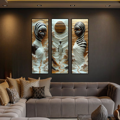 Set Tablouri pt Decorul Elegant al Livingului - 3 Tablouri pe Sticla - Veil of Serenity NO01
