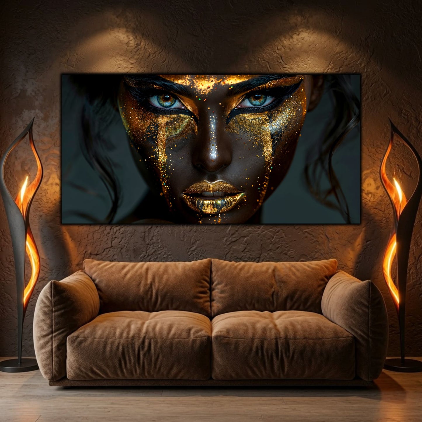 Tablou sufragerie mare Obsidian Gaze sticla 4mm - mockup perspectiva 4