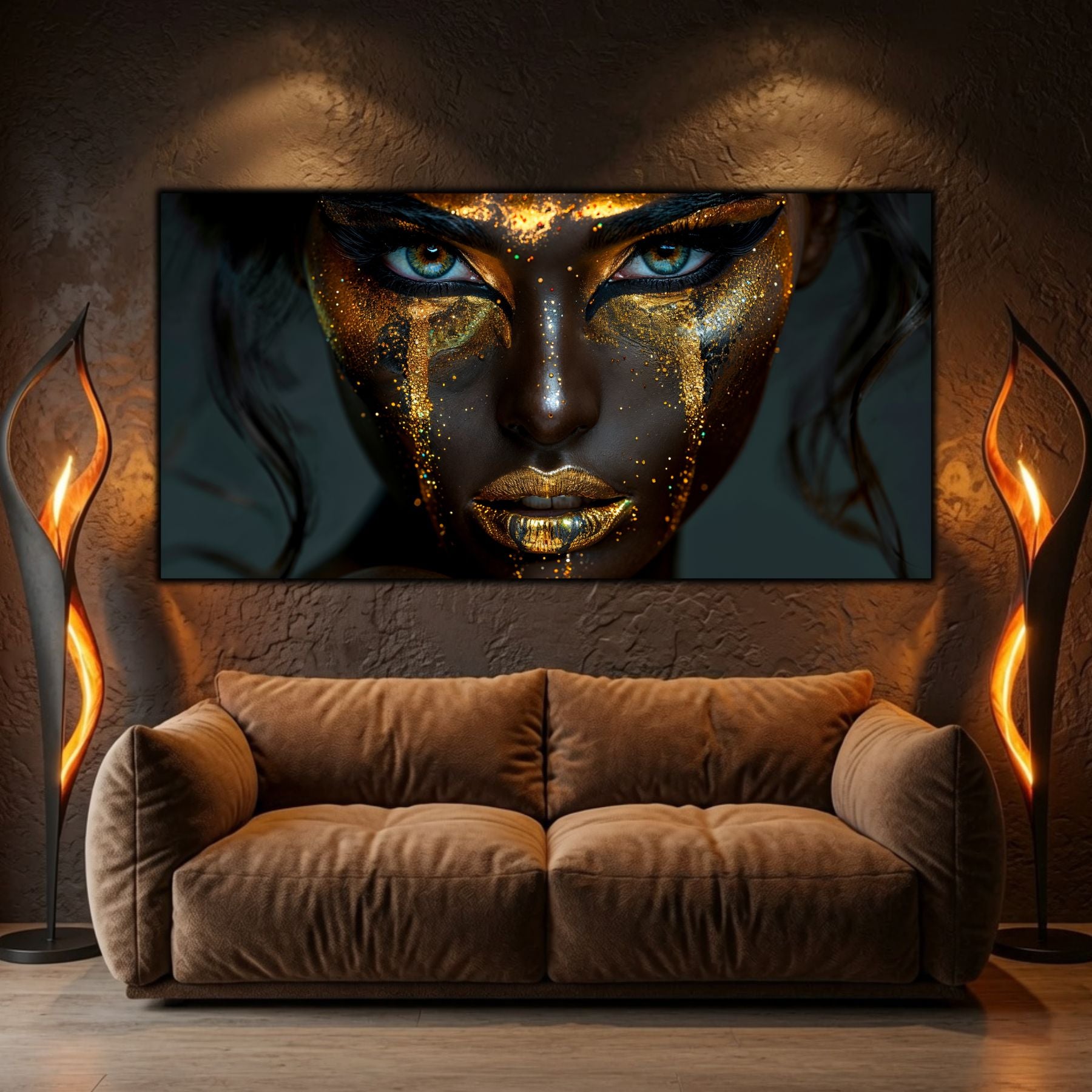 Tablou sufragerie mare Obsidian Gaze sticla 4mm - mockup perspectiva 4