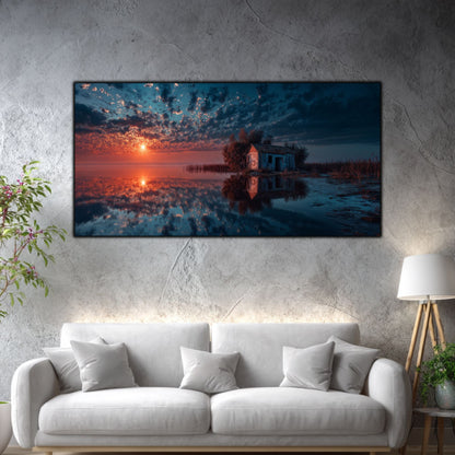 Tablouri Living Sticlă – House at Waterline | The Light We Encounter