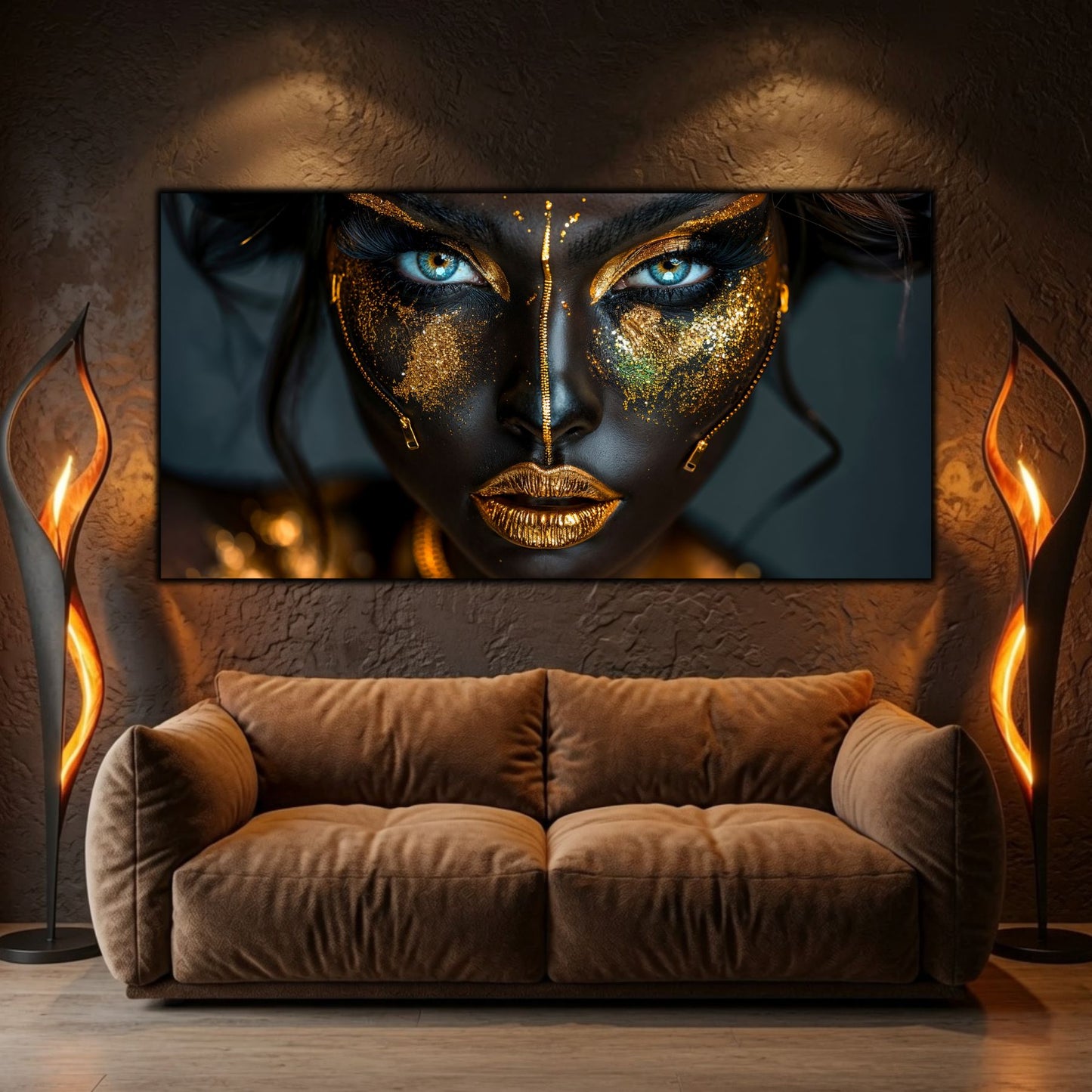 Tablou living elegant Gilded Silence sticla securizata 4mm - mockup perspectiva 4