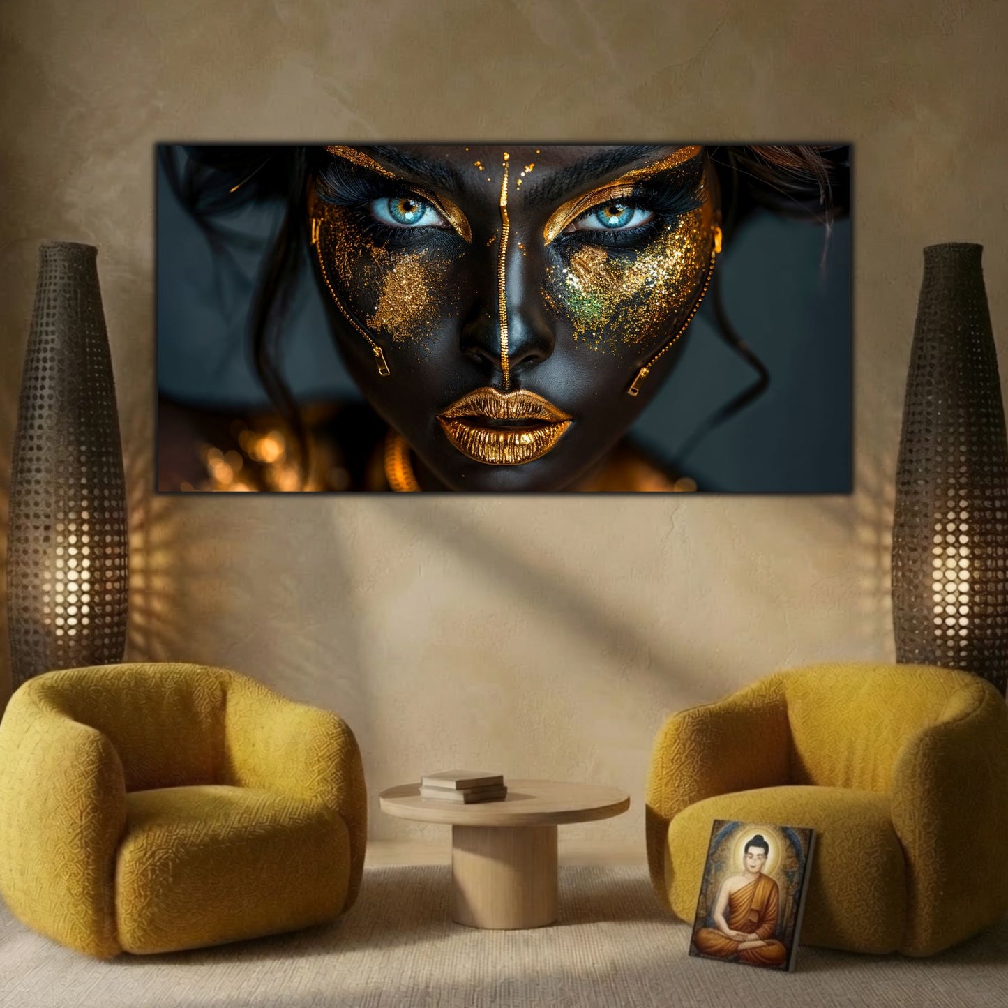 Tablou living elegant Gilded Silence sticla securizata 4mm - mockup perspectiva 5