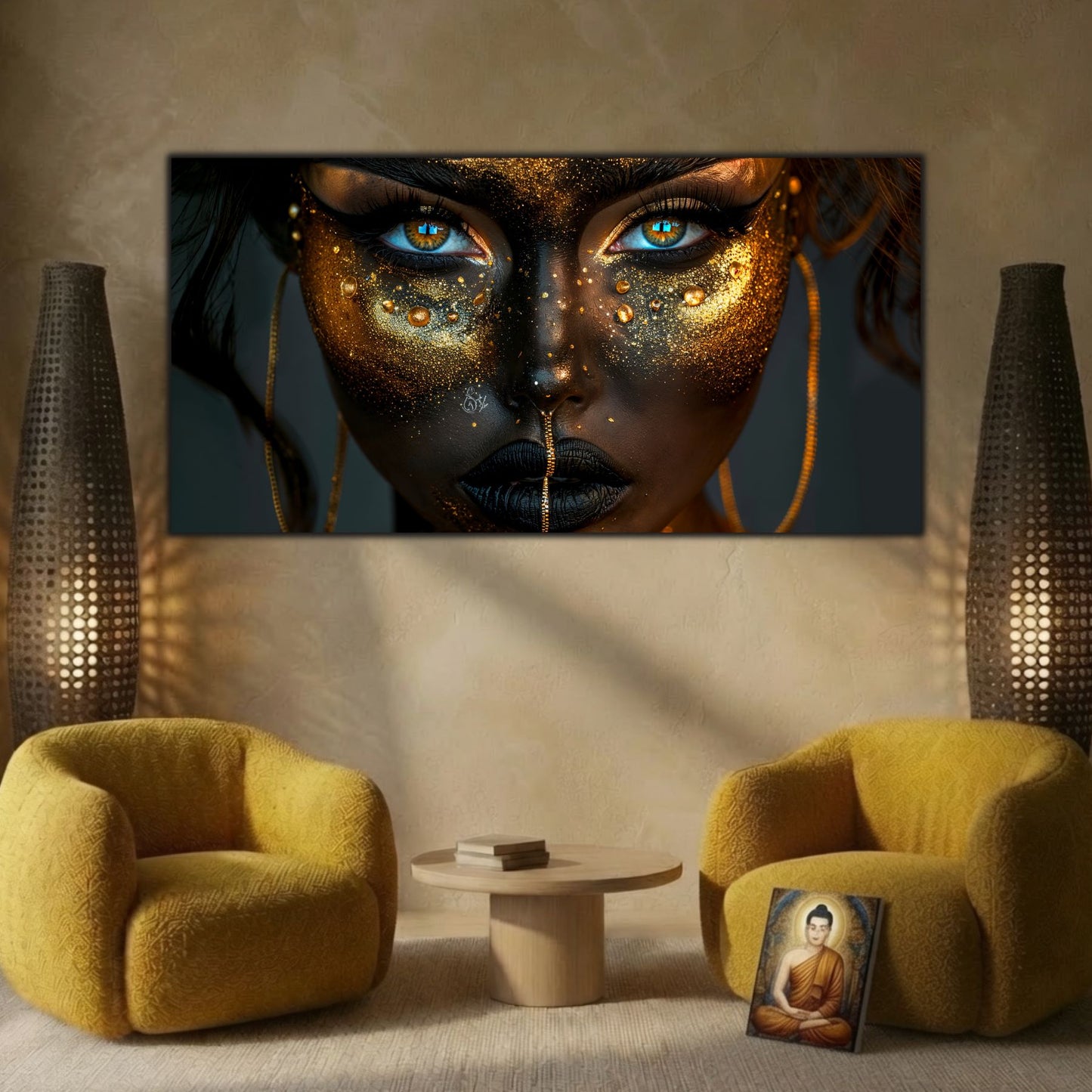 Tablou living modern Ritual Shadow sticla securizata 4mm - mockup perspectiva 5