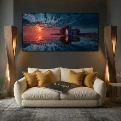 Tablouri Living Sticlă – House at Waterline | The Light We Encounter