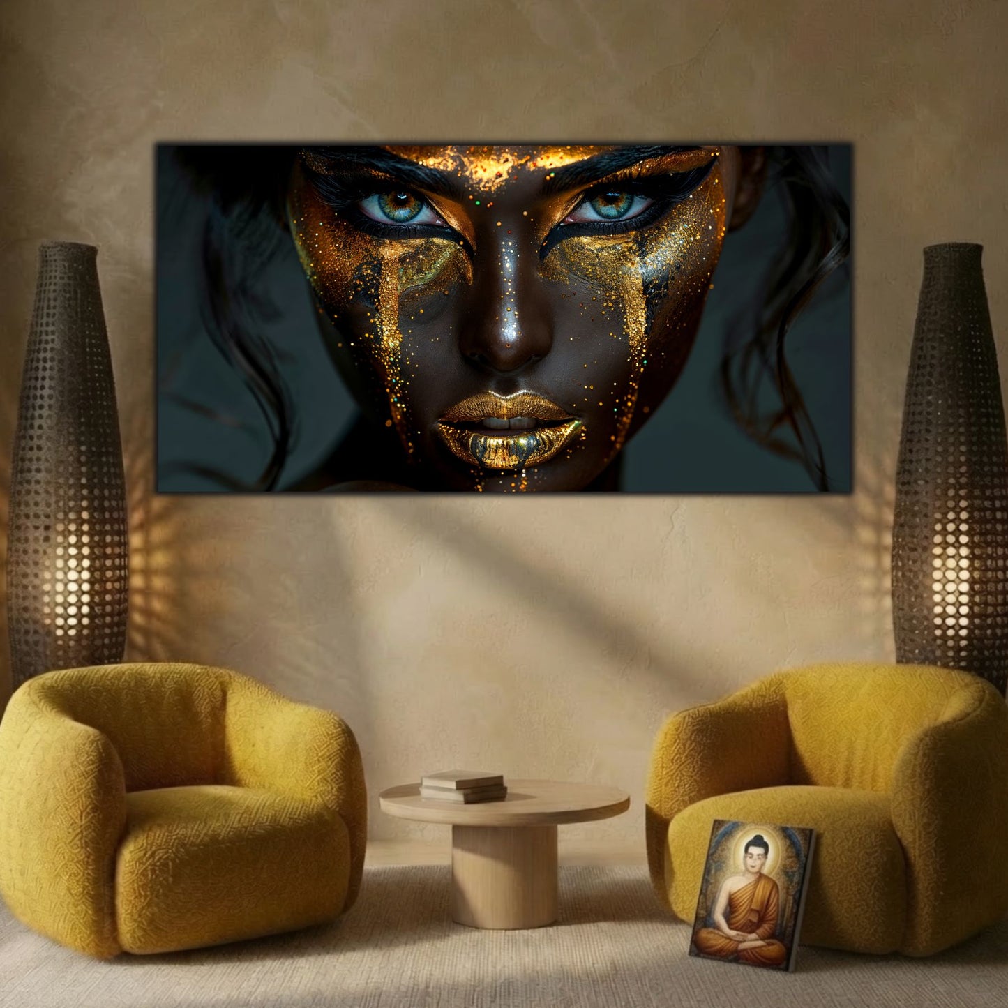 Tablou sufragerie mare Obsidian Gaze sticla 4mm - mockup perspectiva 5