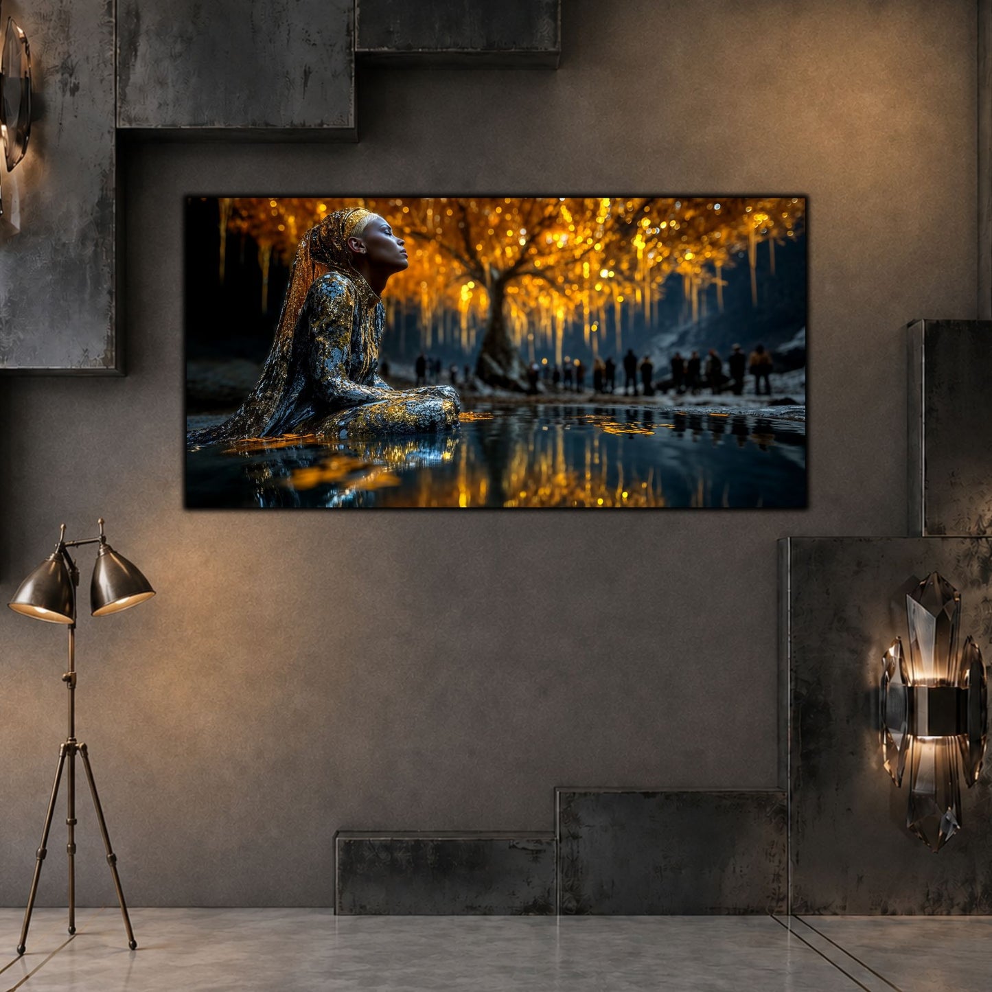 Tablouri Living Sticlă – The Watcher Beneath Gold | The Light We Encounter