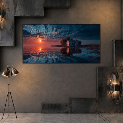 Tablouri Living Sticlă – House at Waterline | The Light We Encounter