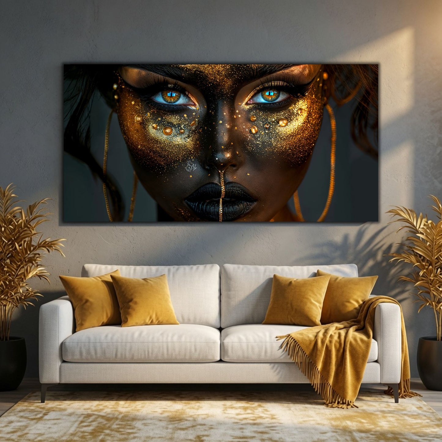 Tablou living modern Ritual Shadow sticla securizata 4mm - mockup perspectiva 6
