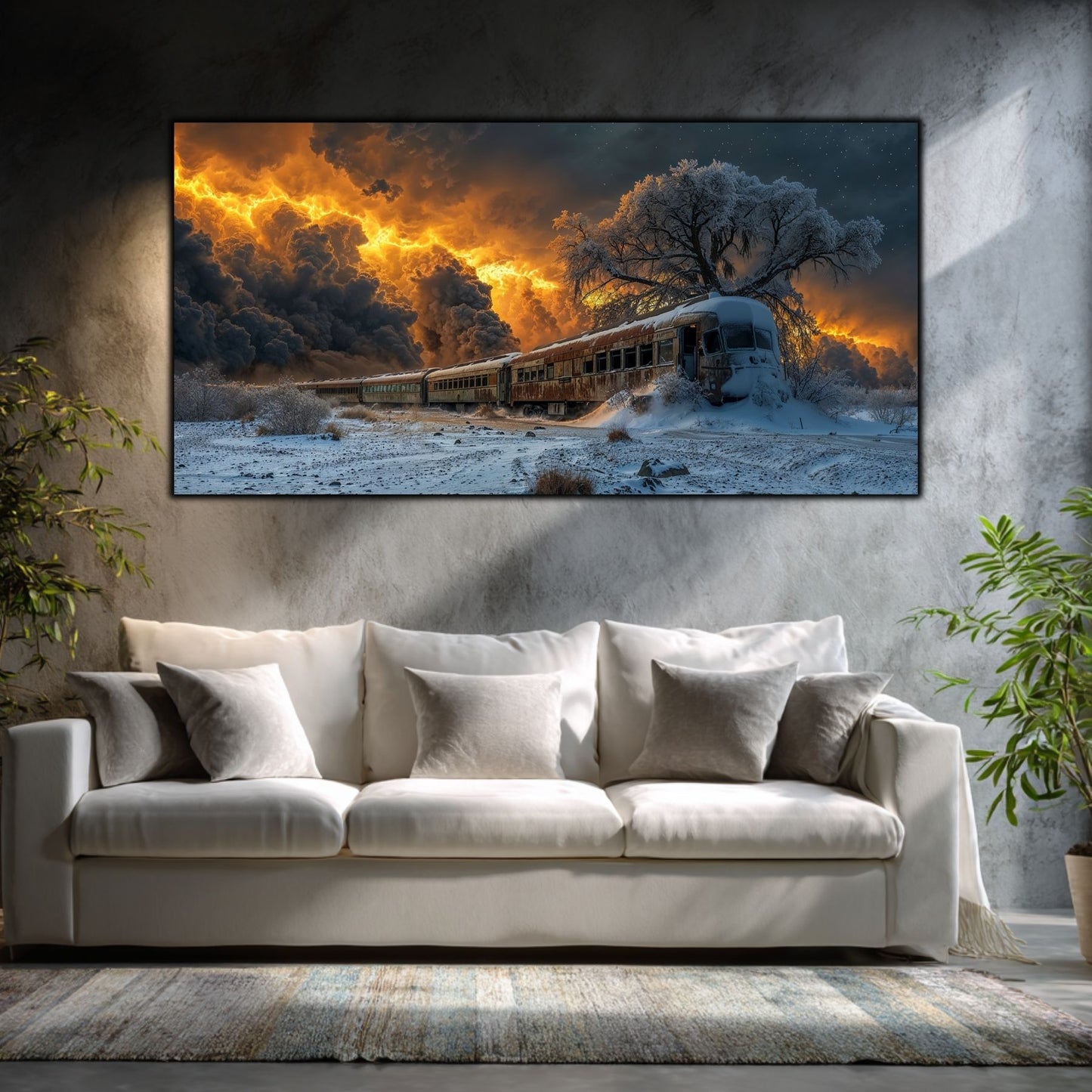 Tablou living elegant – Fire Over the Rails | The Long Way Home