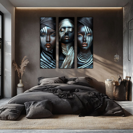 Set 3 Tablouri Decorative pt Living - Print UV pe Sticla - „Silken Silence”
