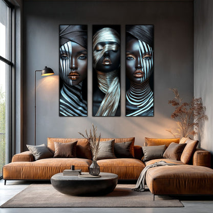 Set 3 Tablouri Decorative pt Living - Print UV pe Sticla - „Silken Silence”