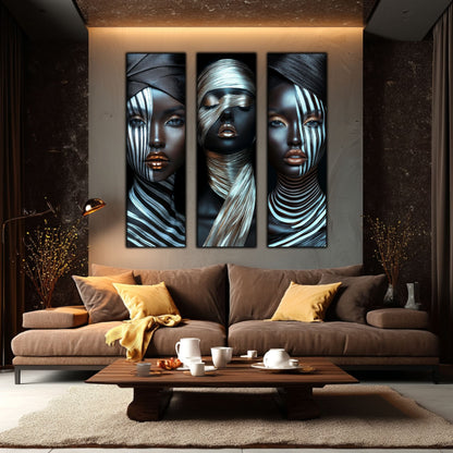 Set 3 Tablouri Decorative pt Living - Print UV pe Sticla - „Silken Silence”