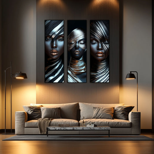 Set 3 Tablouri Decorative pt Living - Print UV pe Sticla - „Silken Silence”