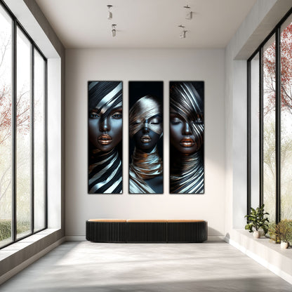 Set 3 Tablouri Decorative pt Living - Print UV pe Sticla - „Silken Silence”