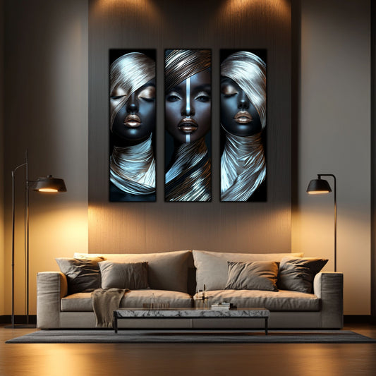 Set 3 Tablouri Decorative pt Living - Print UV pe Sticla - „Silken Silence”