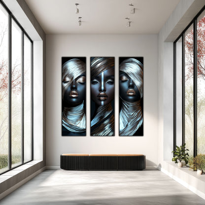 Set 3 Tablouri Decorative pt Living - Print UV pe Sticla - „Silken Silence”