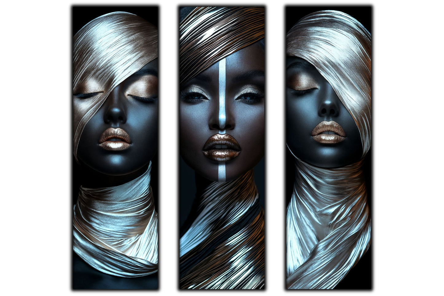 Set 3 Tablouri Decorative pt Living - Print UV pe Sticla - „Silken Silence”
