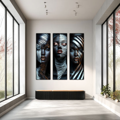 Set 3 Tablouri Decorative pt Living - Print UV pe Sticla - „Silken Silence”