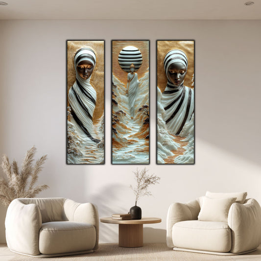 Set Tablouri pt Decorul Elegant al Livingului - 3 Tablouri pe Sticla - Veil of Serenity NO02