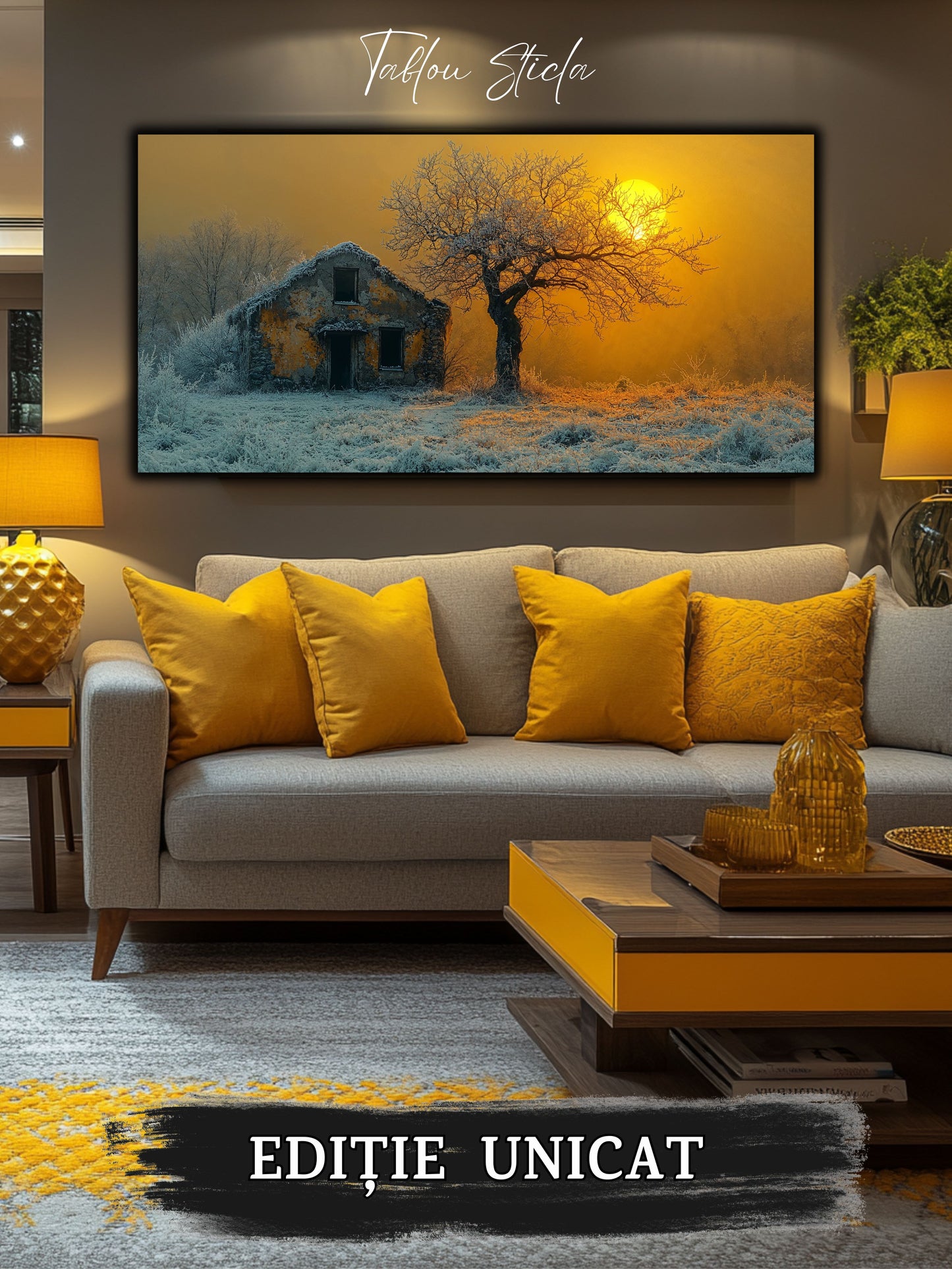Tablou pe sticlă StormLight no04 în decor modern – reflexii subtile și armonie cu mobilierul