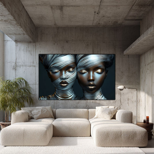 Tablou Modern pt Decorul Livingului - Print UV pe Sticla - „Gemini Souls” - No01