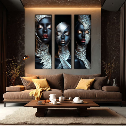 Set 3 Tablouri Decorative pt Living - Print UV pe Sticla - „Silken Silence”