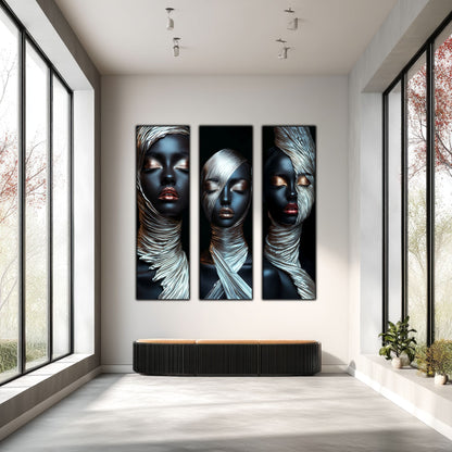 Set 3 Tablouri Decorative pt Living - Print UV pe Sticla - „Silken Silence”