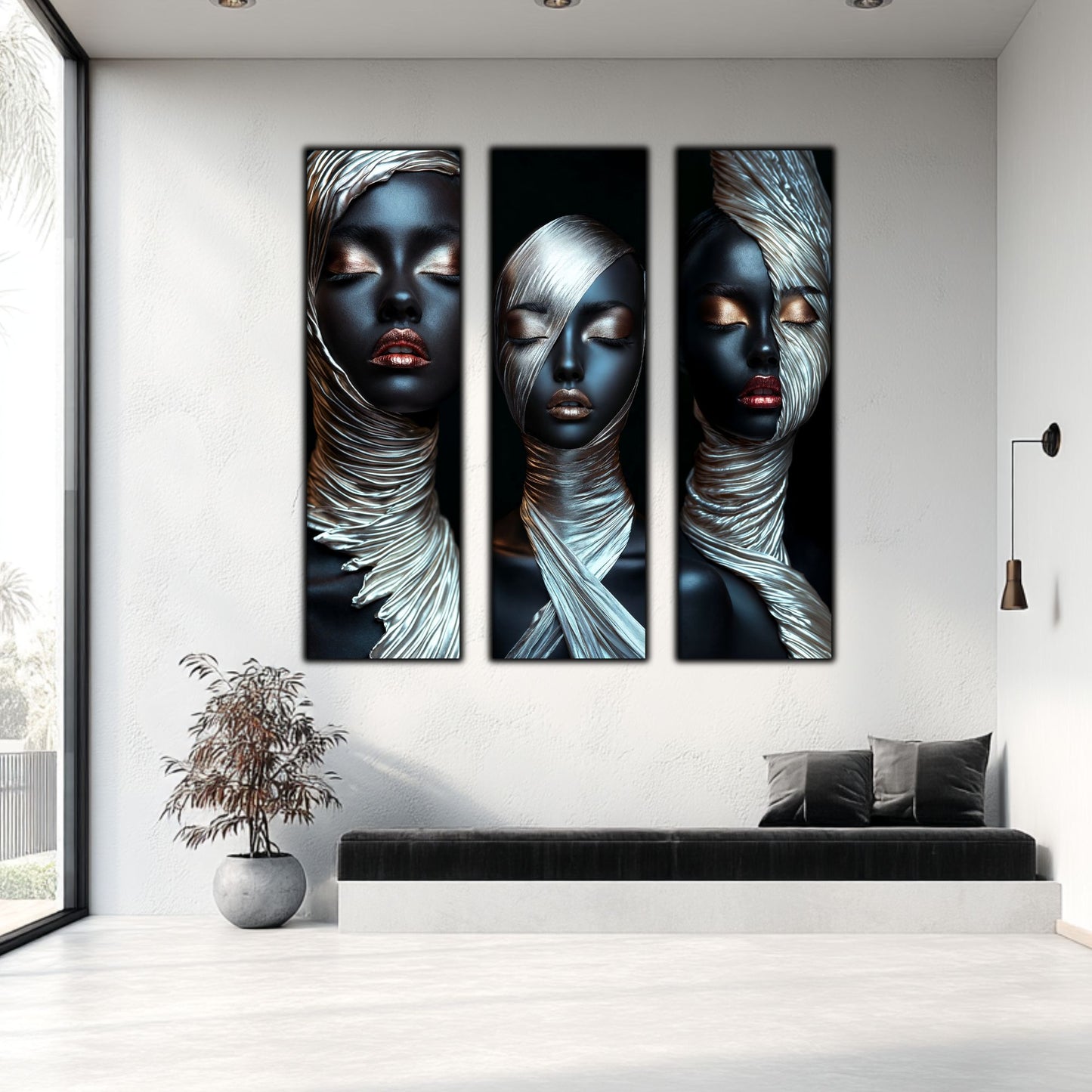 Set 3 Tablouri Decorative pt Living - Print UV pe Sticla - „Silken Silence”