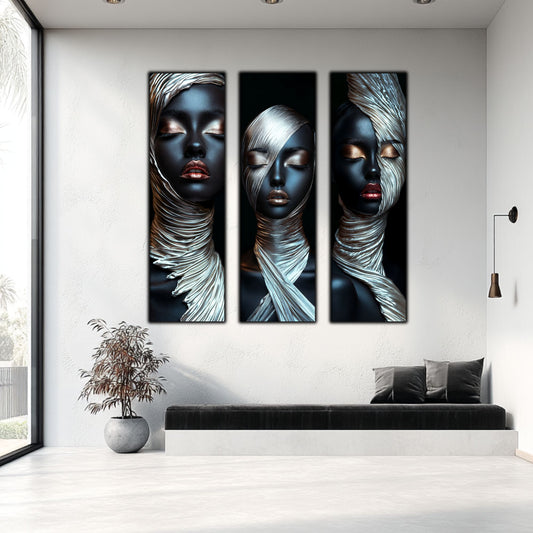 Set 3 Tablouri Decorative pt Living - Print UV pe Sticla - „Silken Silence”